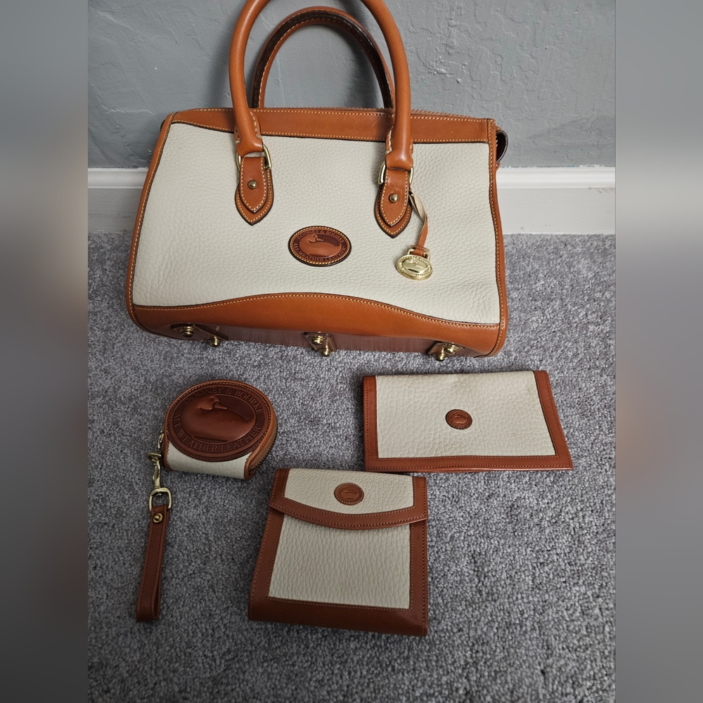 Dooney & Bourke Tan and Cream Satchel with Structured Design